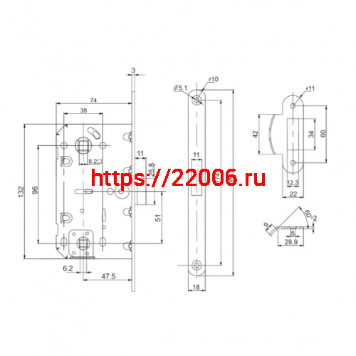 Защелка Punto (Пунто) врезная PL96WC-50/BL GR (графит) фото 3