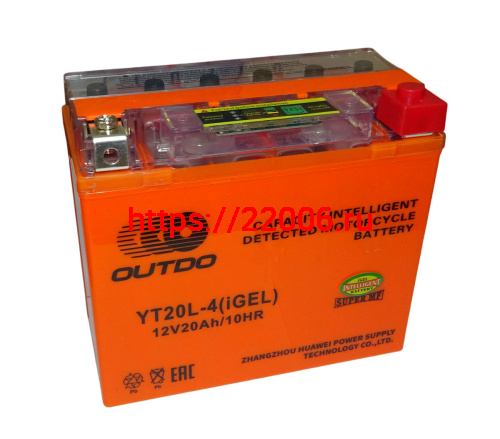 Аккумулятор 12В 20 А/ч  YT20L-4 iGEL, OUTDO  (177х88х154) обратная пол.