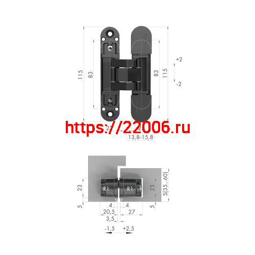 Петля Armadillo (Армадилло) скрытой установки U3D3000.VPG SC мат. хром TECH фото 3
