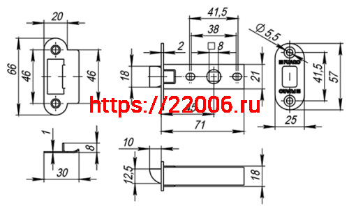 Защелка Fuaro (Фуаро) врезная PLASTP22-45-25 CP хром фото 3