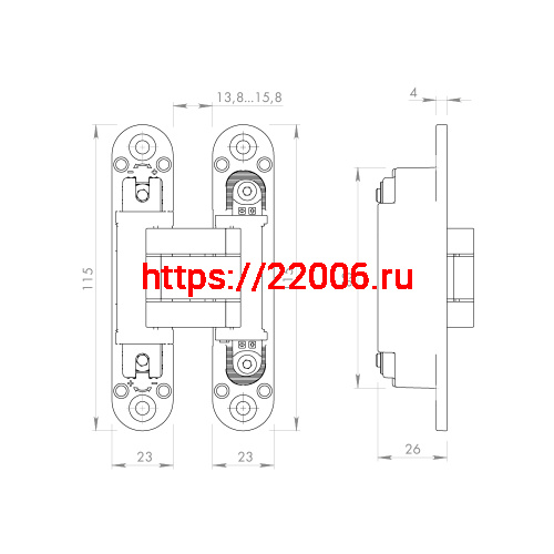 Петля Armadillo (Армадилло) скрытой установки U3D3000.VPG SC мат. хром TECH фото 5