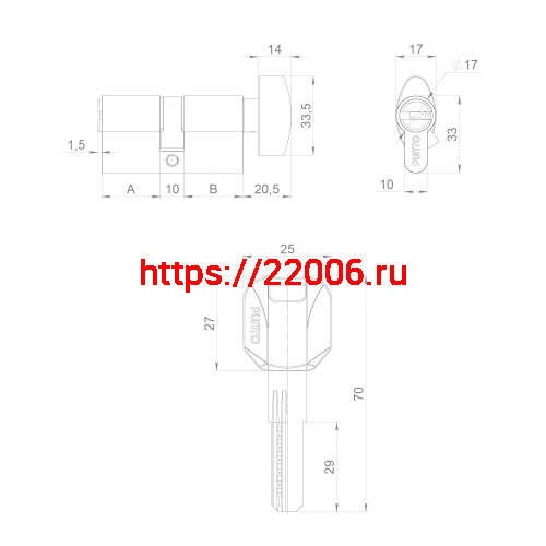 Цилиндровый Punto (Пунто) механизм (Z402/60) Z4002Knob60(25+10+25) с вертушкой CP хром фото 3