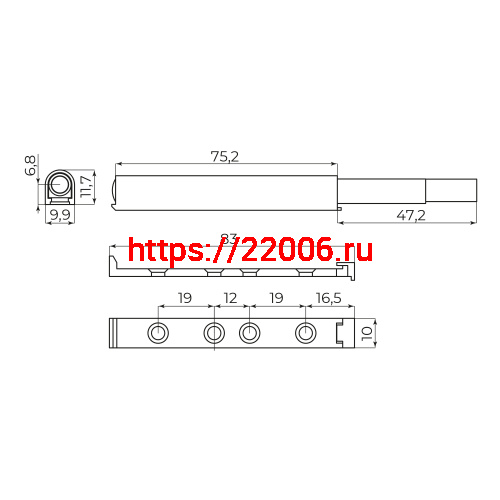 Толкатель Ajax (Аякс) мебельный пластиковый DMP-85/14M с магнитом Grey серый фото 2