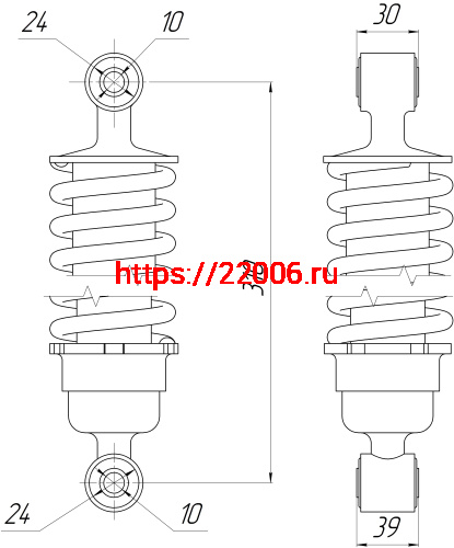 Амортизатор зад. L-310 ,D1-24, d1-10, Н1-30, D2-24, d2-10, Н2-39 AD250a фото 2