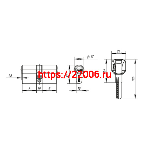 Цилиндровый Punto (Пунто) механизм MaxPro7000Key90mm(25+10+55) SN никель 7key фото 4